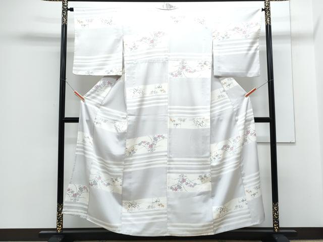 平和屋着物▽上質な小紋　単衣　横段花文　正絹　逸品　CABF7690th_1