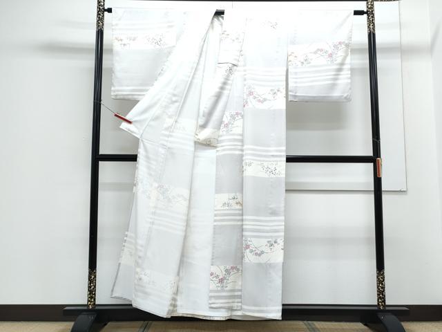 平和屋着物▽上質な小紋　単衣　横段花文　正絹　逸品　CABF7690th_2