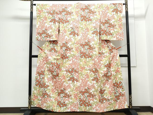 平和屋着物▽上質な小紋　単衣　枝花文　正絹　逸品　CABF7698th_1