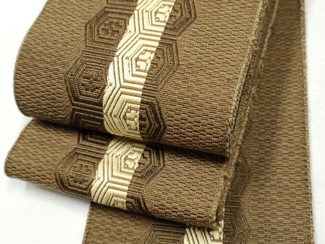 平和屋着物●男性　本場筑前博多織　角帯　亀甲花文　正絹　逸品　CABF8596hy