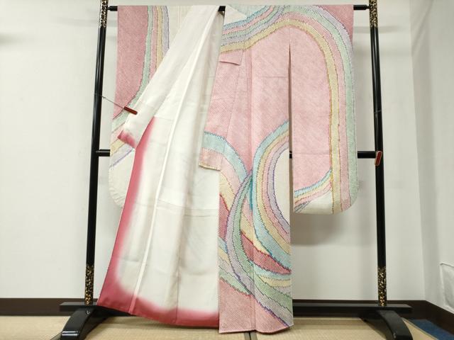 平和屋着物●豪華振袖　総絞り　よろけ縞　正絹　逸品　CABG0032yc_3