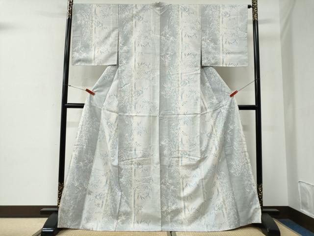 平和屋着物●本場大島紬　白大島　9マルキ　笹竹文　ロング丈　正絹　逸品　未使用　CABG0067yc_1