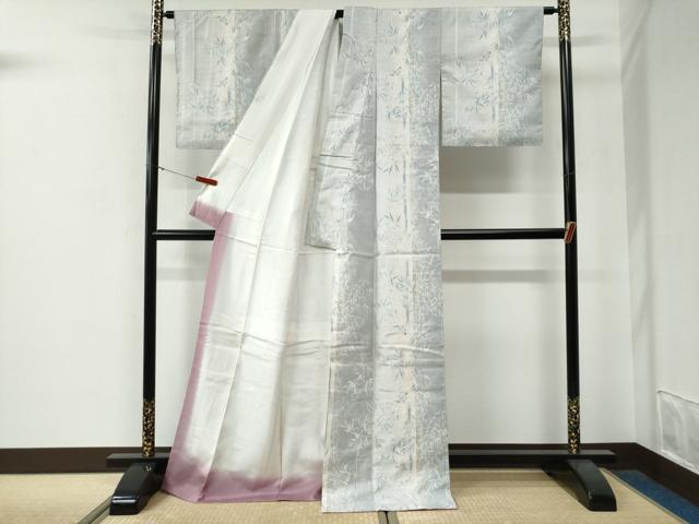 平和屋着物●本場大島紬　白大島　9マルキ　笹竹文　ロング丈　正絹　逸品　未使用　CABG0067yc_2