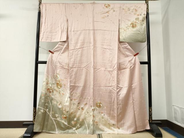 平和屋着物●訪問着　駒刺繍　雪輪花文　暈し染め　金彩　正絹　逸品　CABG0202yc