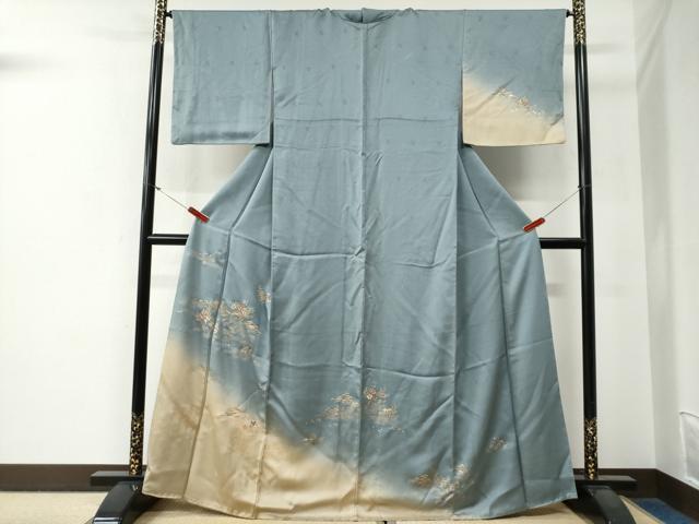 平和屋着物●訪問着　刺繍　飛鶴浜松籬草花文　暈し染め　金彩　正絹　逸品　CABG0221yc