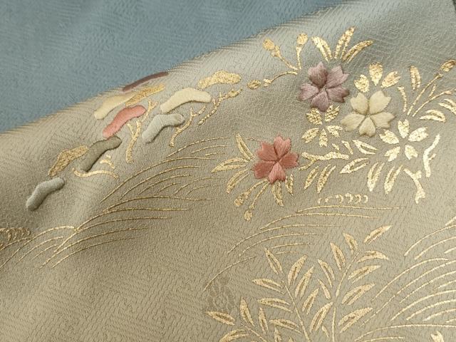 平和屋着物●訪問着　刺繍　飛鶴浜松籬草花文　暈し染め　金彩　正絹　逸品　CABG0221yc_5