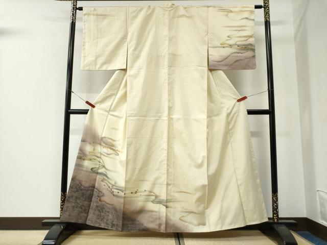 平和屋着物●訪問着　紬地　霞箔散らし　金彩　正絹　逸品　CABG0228yc