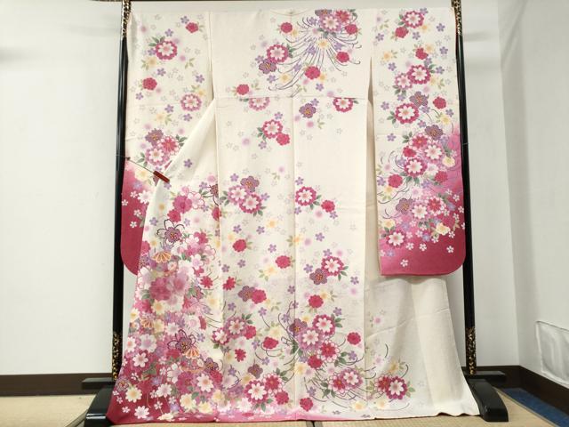 平和屋着物●豪華振袖　駒刺繍　舞桜文　暈し染め　正絹　逸品　CABG0398yc