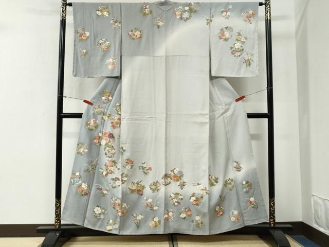 平和屋着物●訪問着　総刺繍　草花丸文　暈し染め　金彩　正絹　逸品　未使用　CABG0672yc_1