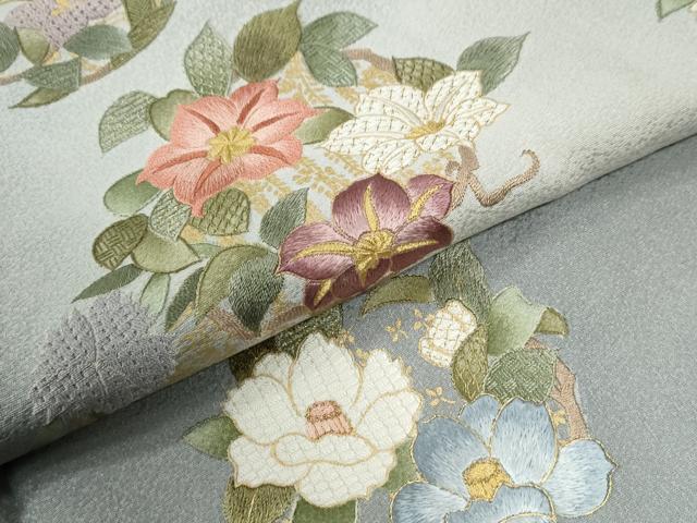 平和屋着物●訪問着　総刺繍　草花丸文　暈し染め　金彩　正絹　逸品　未使用　CABG0672yc_6