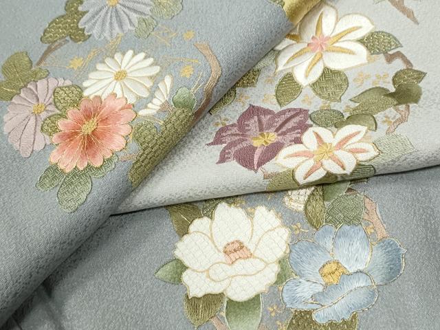 平和屋着物●訪問着　総刺繍　草花丸文　暈し染め　金彩　正絹　逸品　未使用　CABG0672yc