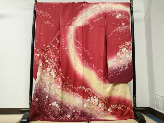 平和屋着物●豪華振袖　絞り　舞花文　暈し染め　金通し地　正絹　逸品　CABG0898yc