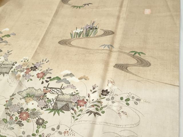 平和屋着物●訪問着　紬地　作家物　松竹梅風景文　正絹　逸品　未使用　CABG1111yc_4