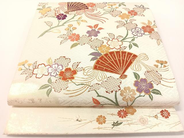 平和屋着物●六通柄袋帯　唐織　ボストン美術館　舞扇桜花隆盛文　金糸　正絹　逸品　CABG1695vp