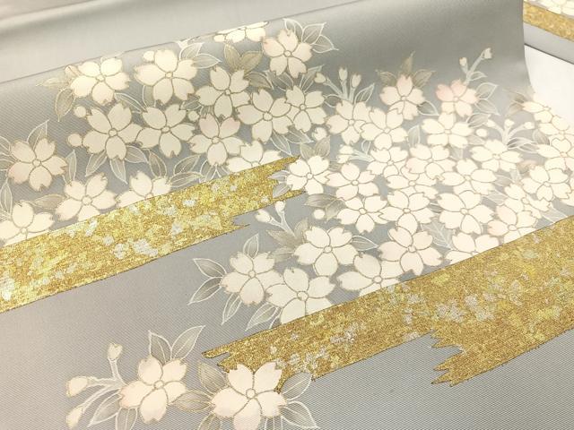 九寸名古屋帯 平和屋着物○塩瀬 正絹 霞舞桜 金銀彩 CABA5094hy
