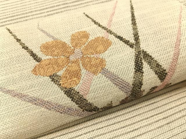 平和屋着物▽太鼓柄袋帯 総刺繍 切嵌草花文 金糸 正絹 逸品