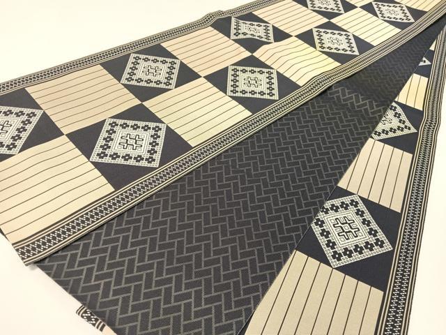 平和屋着物●両面　全通柄袋帯　市松吉祥文　三越扱い　正絹　逸品　CABG1892vp 20,592円