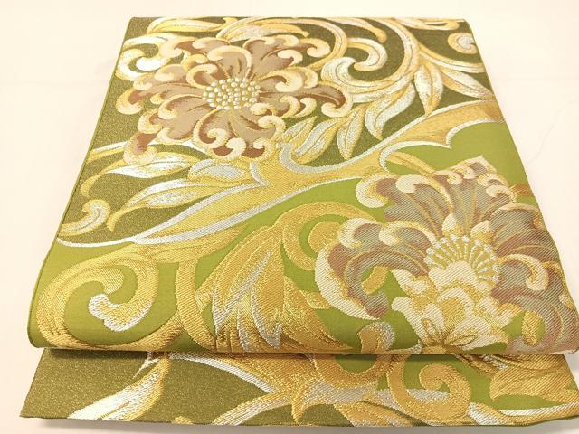 平和屋着物○六通柄 京袋帯 唐織 花唐草文 金糸 正絹 逸品
