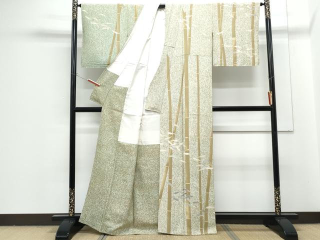 平和屋着物●訪問着　笹竹文　たたき染め　金彩　正絹　逸品　CABG2796th_1
