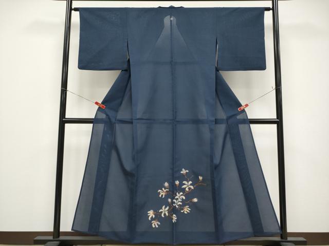平和屋着物＊夏物　色留袖　紗　枝花文　枝花文　濃紺地　正絹　逸品　CABG3254tx