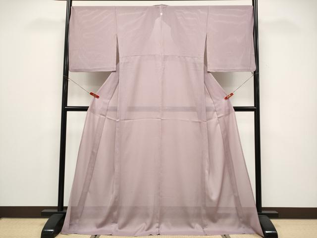 平和屋着物＊夏物　色無地　縦絽　梅鼠色　ロング丈　洗える着物　CABG3297tx_1