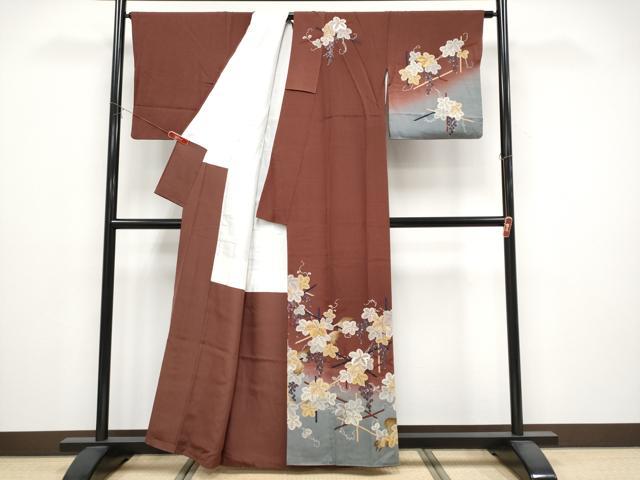 平和屋着物●ファッションデザイナー 花井幸子　訪問着　刺繍　リス　葡萄蔦の葉文　暈し染め　正絹　逸品　CABG3340tx_1
