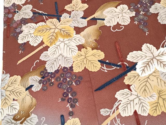 平和屋着物●ファッションデザイナー 花井幸子　訪問着　刺繍　リス　葡萄蔦の葉文　暈し染め　正絹　逸品　CABG3340tx_2