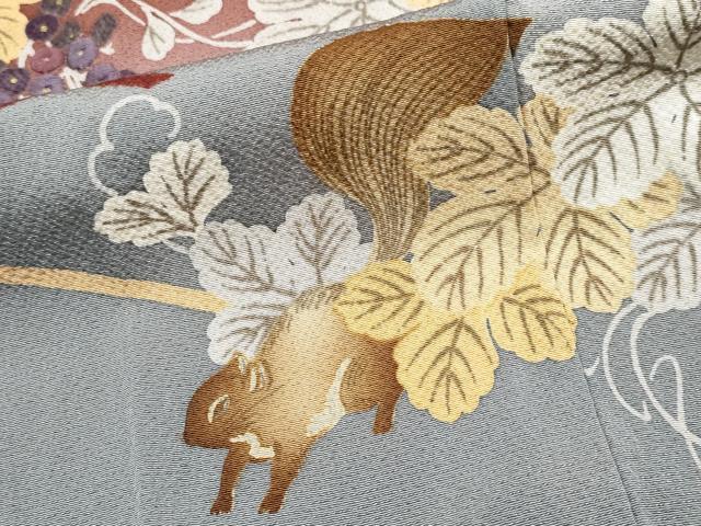 平和屋着物●ファッションデザイナー 花井幸子　訪問着　刺繍　リス　葡萄蔦の葉文　暈し染め　正絹　逸品　CABG3340tx_6