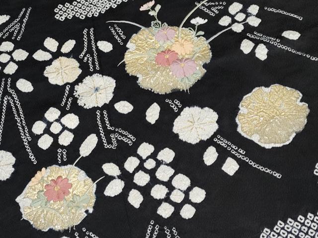 平和屋着物●訪問着　絞り　刺繍　枝垂れ花文　黒地　金彩　正絹　逸品　CABG3387tx_2