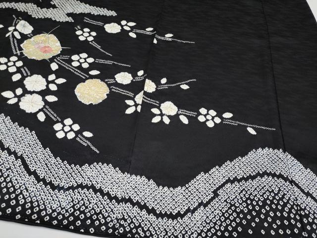 平和屋着物●訪問着　絞り　刺繍　枝垂れ花文　黒地　金彩　正絹　逸品　CABG3387tx_4