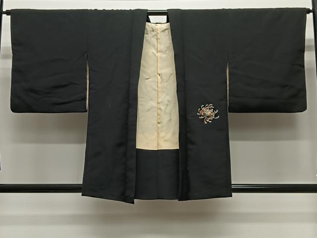 平和屋着物＃羽織　総刺繍　乱菊　黒地　正絹　逸品　CABG3604ua