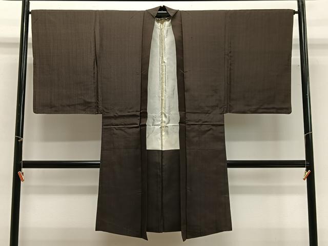 平和屋着物∞男性　長羽織　紬地　縞　正絹　逸品　CABG3686ua