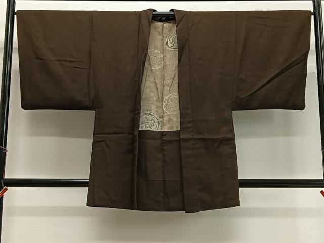平和屋着物∞男性　羽織　紬地　憲法茶色　正絹　逸品　CABG3697ua