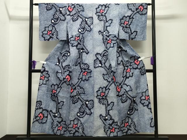 平和屋着物∴夏物　浴衣　有松鳴海絞り　草花文　綿　逸品　CABG4052gh