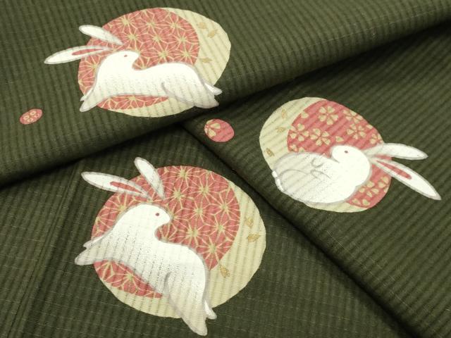 平和屋着物∴夏物　綿紅梅　浴衣　跳兎　月　金彩　綿　逸品　CABG4075gh
