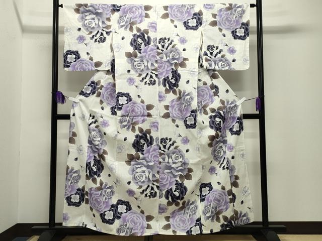 平和屋着物∴夏物　浴衣　牡丹花文　金彩　綿　逸品　CABG4143gh_1