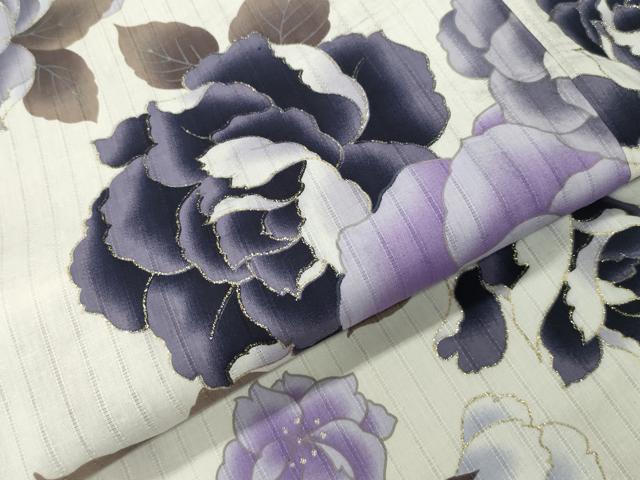平和屋着物∴夏物　浴衣　牡丹花文　金彩　綿　逸品　CABG4143gh_4