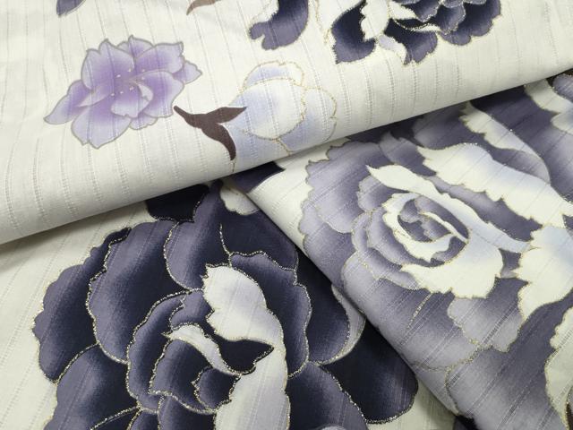 平和屋着物∴夏物　浴衣　牡丹花文　金彩　綿　逸品　CABG4143gh