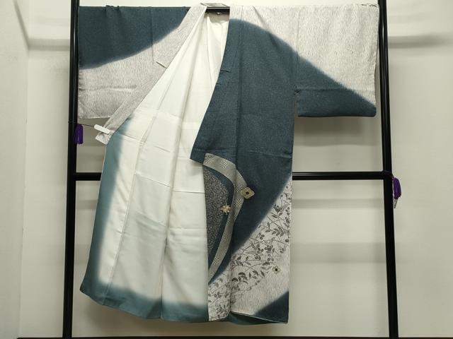 平和屋着物○男性 訪問着 刺繍 菱吉祥花文 暈し染め 銀彩 正絹 逸品