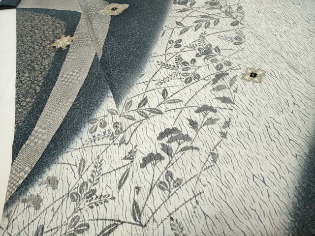 平和屋着物○男性 訪問着 刺繍 菱吉祥花文 暈し染め 銀彩 正絹 逸品