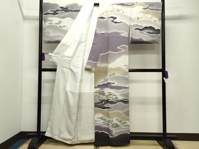 平和屋着物●名門・上野家　上野街子　清染居　訪問着　風景松文　暈し染め　金彩　正絹　逸品　CABG4461gh_1