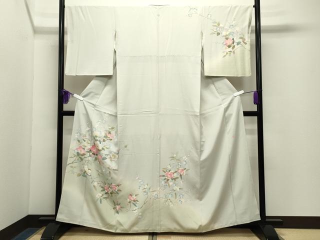 平和屋着物●訪問着　友禅　作家物　枝椿花文　暈し染め　正絹　逸品　CABG4479gh