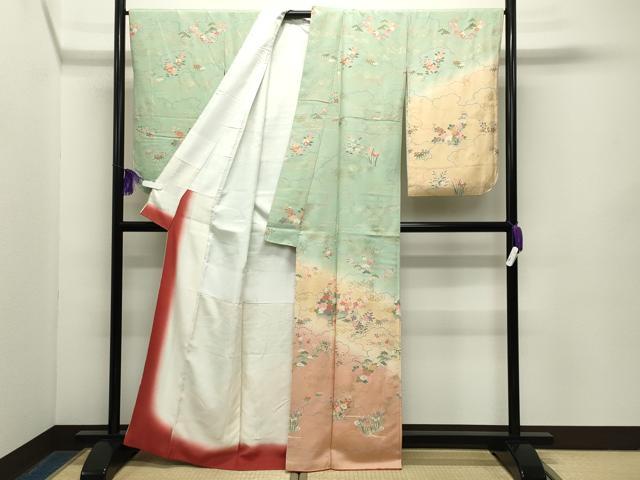 平和屋着物●訪問着　雲重ね花文　暈し染め　金彩　正絹　逸品　CABG4583gh_1