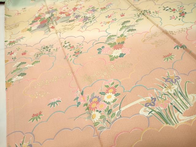平和屋着物●訪問着　雲重ね花文　暈し染め　金彩　正絹　逸品　CABG4583gh_3