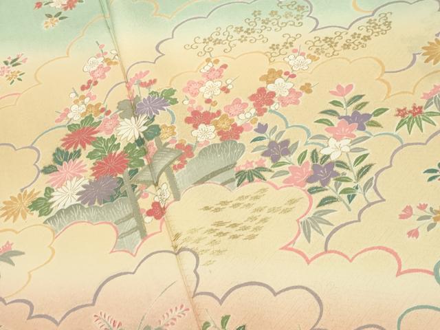 平和屋着物●訪問着　雲重ね花文　暈し染め　金彩　正絹　逸品　CABG4583gh_2