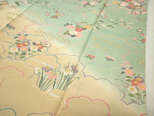 平和屋着物●訪問着　雲重ね花文　暈し染め　金彩　正絹　逸品　CABG4583gh_4