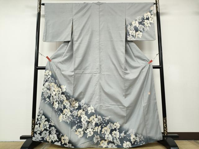 平和屋着物●五月みどりプロデュース　結城紬地　訪問着　草花文　金銀彩　正絹　逸品　CABG5281ut