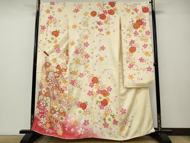 平和屋着物○豪華振袖 舞花文 暈し染め 金彩 正絹 逸品 CABG5396ut 振袖