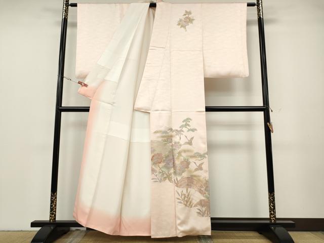 平和屋着物●訪問着　飛鶴草花文　金銀彩　正絹　逸品　CABG5409ut_1