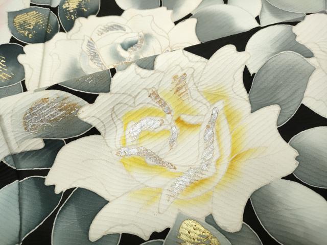 平和屋着物●訪問着　薔薇　黒地　金銀彩　正絹　逸品　CABG5476ut_5